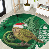New Zealand Kakapo Christmas In July Round Carpet Silver Fern Santa Xmas Green Color LT22 Green - Polynesian Pride