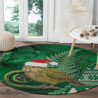 New Zealand Kakapo Christmas In July Round Carpet Silver Fern Santa Xmas Green Color LT22 - Polynesian Pride