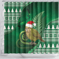 New Zealand Kakapo Christmas In July Shower Curtain Silver Fern Santa Xmas Green Color LT22 - Polynesian Pride