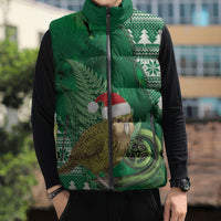 New Zealand Kakapo Christmas In July Sleeveless Puffer Jacket Silver Fern Santa Xmas Green Color LT22 - Polynesian Pride