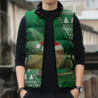 New Zealand Kakapo Christmas In July Sleeveless Puffer Jacket Silver Fern Santa Xmas Green Color LT22 - Polynesian Pride