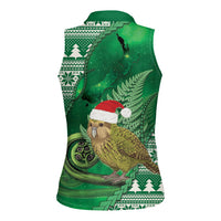 New Zealand Kakapo Christmas In July Women Sleeveless Polo Shirt Silver Fern Santa Xmas Green Color LT22 - Polynesian Pride