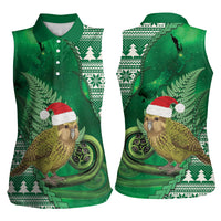 New Zealand Kakapo Christmas In July Women Sleeveless Polo Shirt Silver Fern Santa Xmas Green Color LT22 - Polynesian Pride