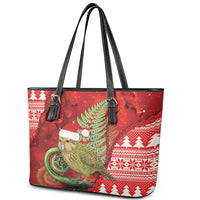 New Zealand Kakapo Christmas In July Leather Tote Bag Silver Fern Santa Xmas Red Color LT22 - Polynesian Pride