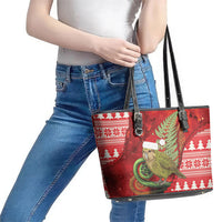 New Zealand Kakapo Christmas In July Leather Tote Bag Silver Fern Santa Xmas Red Color LT22 - Polynesian Pride