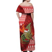 New Zealand Kakapo Christmas In July Off Shoulder Maxi Dress Silver Fern Santa Xmas Red Color LT22 - Polynesian Pride