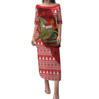 New Zealand Kakapo Christmas In July Puletasi Silver Fern Santa Xmas Red Color LT22 Long Dress Red - Polynesian Pride