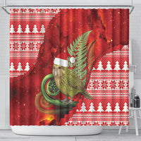 New Zealand Kakapo Christmas In July Shower Curtain Silver Fern Santa Xmas Red Color LT22 - Polynesian Pride