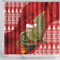 New Zealand Kakapo Christmas In July Shower Curtain Silver Fern Santa Xmas Red Color LT22 - Polynesian Pride