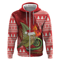 New Zealand Kakapo Christmas In July Zip Hoodie Silver Fern Santa Xmas Red Color LT22 Zip Hoodie Red - Polynesian Pride