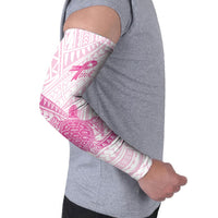 Breast Cancer Awareness Personalised Arm Sleeves Pink Ribbon Turtle Polynesian Pattern White
