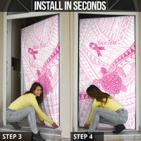 Breast Cancer Awareness Personalised Door Cover Pink Ribbon Turtle Polynesian Pattern White