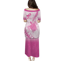 Breast Cancer Awareness Personalised Family Matching Puletasi and Hawaiian Shirt Pink Ribbon Turtle Polynesian Pattern White LT22 - Polynesian Pride
