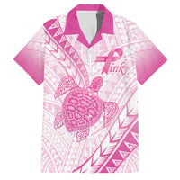 Breast Cancer Awareness Personalised Family Matching Short Sleeve Bodycon Dress and Hawaiian Shirt Pink Ribbon Turtle Polynesian Pattern White LT22 Dad's Shirt - Short Sleeve Pink - Polynesian Pride
