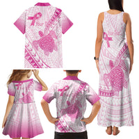 Breast Cancer Awareness Personalised Family Matching Tank Maxi Dress and Hawaiian Shirt Pink Ribbon Turtle Polynesian Pattern White LT22 - Polynesian Pride