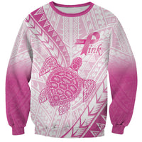 Breast Cancer Awareness Personalised Sweatshirt Pink Ribbon Turtle Polynesian Pattern White