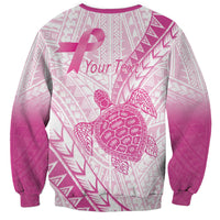Breast Cancer Awareness Personalised Sweatshirt Pink Ribbon Turtle Polynesian Pattern White