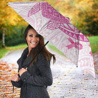 Breast Cancer Awareness Umbrella Pink Ribbon Turtle Polynesian Pattern White