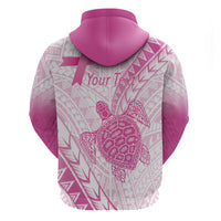 Breast Cancer Awareness Personalised Zip Hoodie Pink Ribbon Turtle Polynesian Pattern White