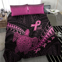 Breast Cancer Awareness Bedding Set Pink Ribbon Turtle Polynesian Pattern Black
