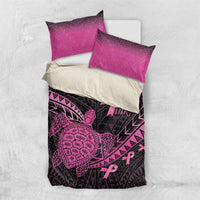 Breast Cancer Awareness Bedding Set Pink Ribbon Turtle Polynesian Pattern Black