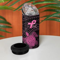 Breast Cancer Awareness Personalised 4 in 1 Can Cooler Tumbler Pink Ribbon Turtle Polynesian Pattern Black
