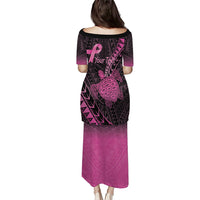 Breast Cancer Awareness Personalised Family Matching Puletasi and Hawaiian Shirt Pink Ribbon Turtle Polynesian Pattern Black LT22 - Polynesian Pride
