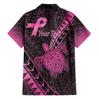 Breast Cancer Awareness Personalised Hawaiian Shirt Pink Ribbon Turtle Polynesian Pattern Black