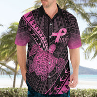 Breast Cancer Awareness Personalised Hawaiian Shirt Pink Ribbon Turtle Polynesian Pattern Black