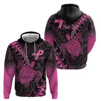 Breast Cancer Awareness Personalised Hoodie Pink Ribbon Turtle Polynesian Pattern Black