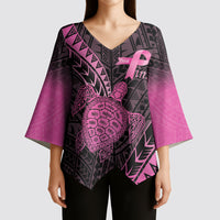 Breast Cancer Awareness Personalised Kimono Sleeve Blouse Pink Ribbon Turtle Polynesian Pattern Black