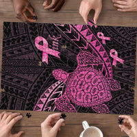 Breast Cancer Awareness Puzzle Pink Ribbon Turtle Polynesian Pattern Black