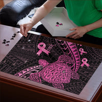 Breast Cancer Awareness Puzzle Pink Ribbon Turtle Polynesian Pattern Black