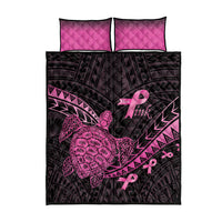 Breast Cancer Awareness Quilt Bed Set Pink Ribbon Turtle Polynesian Pattern Black