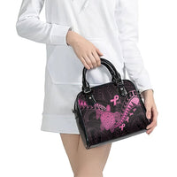 Breast Cancer Awareness Shoulder Handbag Pink Ribbon Turtle Polynesian Pattern Black