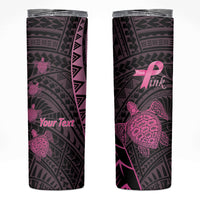Breast Cancer Awareness Personalised Skinny Tumbler Pink Ribbon Turtle Polynesian Pattern Black