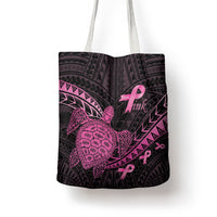 Breast Cancer Awareness Tote Bag Pink Ribbon Turtle Polynesian Pattern Black