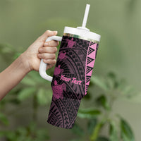 Breast Cancer Awareness Personalised Tumbler With Handle Pink Ribbon Turtle Polynesian Pattern Black