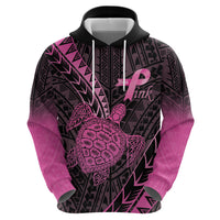 Breast Cancer Awareness Personalised Zip Hoodie Pink Ribbon Turtle Polynesian Pattern Black