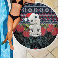 New Zealand Hei Tiki Christmas In July Beach Blanket Pohutukawa Santa Xmas Polynesian Pattern