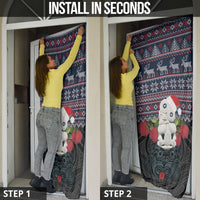 New Zealand Hei Tiki Christmas In July Door Cover Pohutukawa Santa Xmas Polynesian Pattern