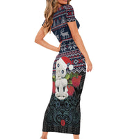 New Zealand Hei Tiki Christmas In July Family Matching Short Sleeve Bodycon Dress and Hawaiian Shirt Pohutukawa Santa Xmas Polynesian Pattern
