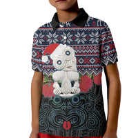 New Zealand Hei Tiki Christmas In July Kid Polo Shirt Pohutukawa Santa Xmas Polynesian Pattern
