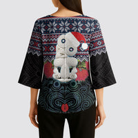 New Zealand Hei Tiki Christmas In July Kimono Sleeve Blouse Pohutukawa Santa Xmas Polynesian Pattern
