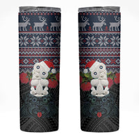 New Zealand Hei Tiki Christmas In July Skinny Tumbler Pohutukawa Santa Xmas Polynesian Pattern