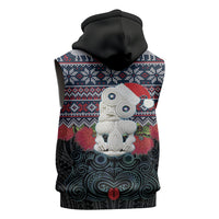 New Zealand Hei Tiki Christmas In July Sleeveless Zip Hoodie Pohutukawa Santa Xmas Polynesian Pattern