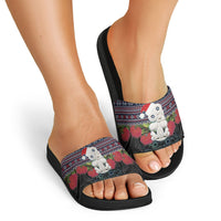 New Zealand Hei Tiki Christmas In July Slide Sandals Pohutukawa Santa Xmas Polynesian Pattern