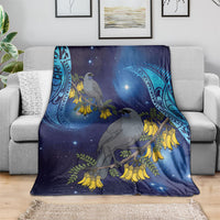 New Zealand Kokako Bird Blanket Kowhai Galaxy Style Polynesian Pattern