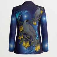 New Zealand Kokako Bird Blazer Kowhai Galaxy Style Polynesian Pattern