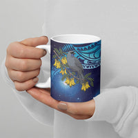 New Zealand Kokako Bird Ceramic Mug Kowhai Galaxy Style Polynesian Pattern